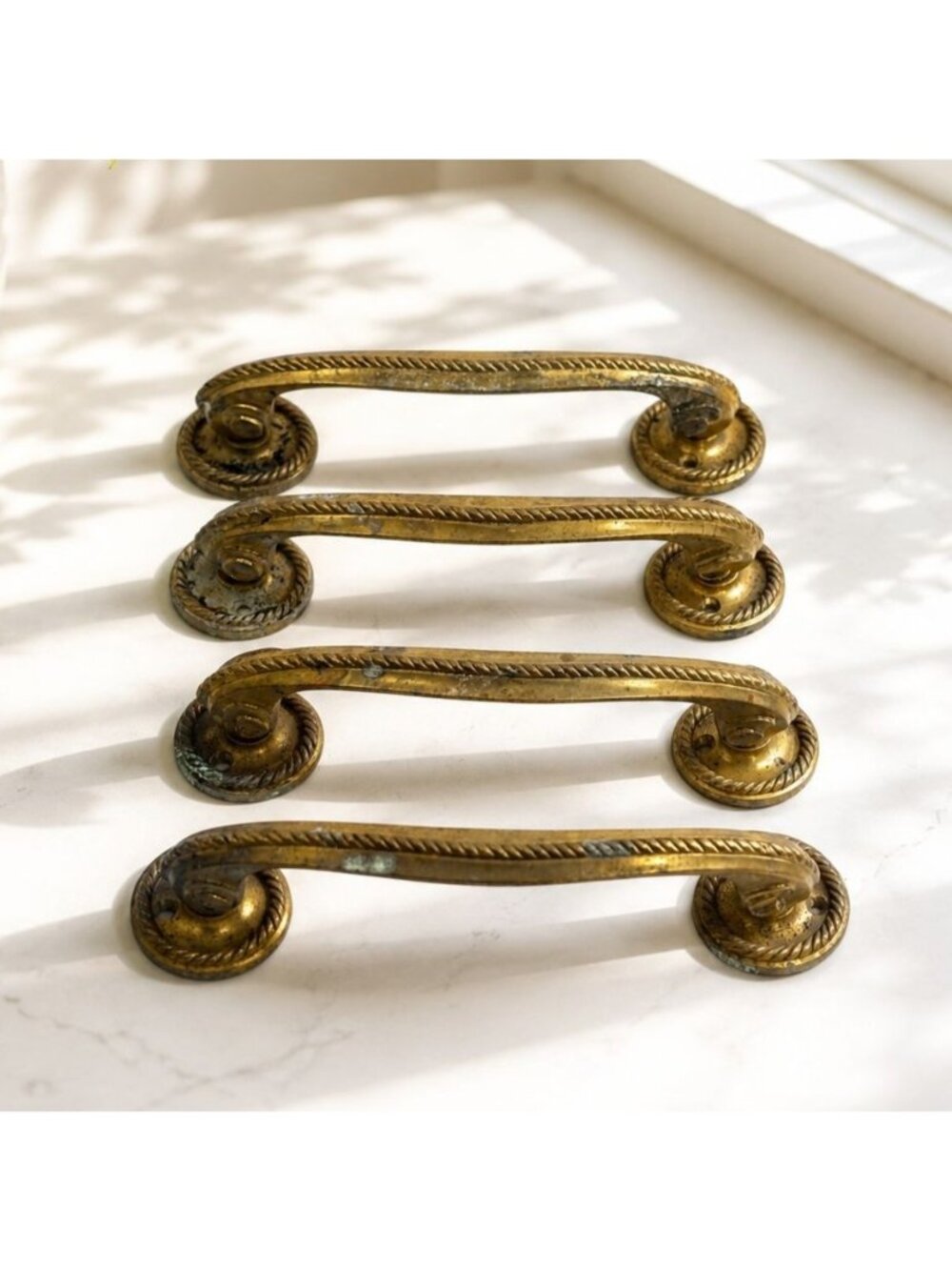 Set of 4 Vintage Brass Drawer Pulls Ornate Rope Trim 7” Handles